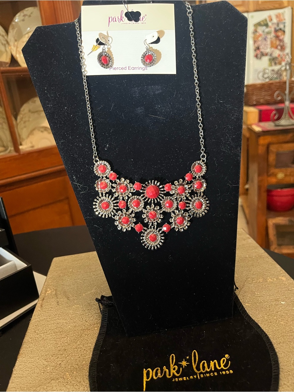 Park Lane Pink Floral Statement Necklace and Earrings Set - Picture 4 of 4